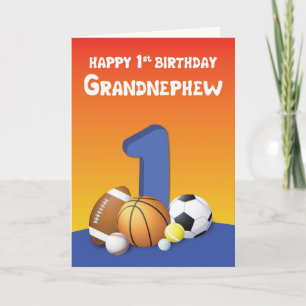 Tarjeta Cumpleaños 1er del sobrino nieto con pelotas depor