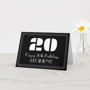 Tarjeta Cumpleaños 20: Aspecto Art Déco "20" y nombre