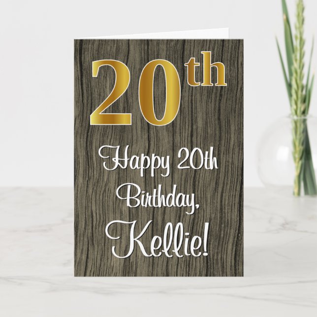 Tarjeta Cumpleaños 20: Elegante apariencia de oro falso #, (Anverso)
