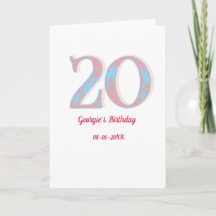 TARJETA CUMPLEAÑOS 20 FRESCO DURAZNO AZUL ATREVIDO RETRO E