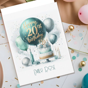 Tarjeta Cumpleaños 20 Glamuroso Renacimiento Gris Verde