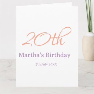 Tarjeta cumpleaños 20 verde púrpura nombre simple moda tre