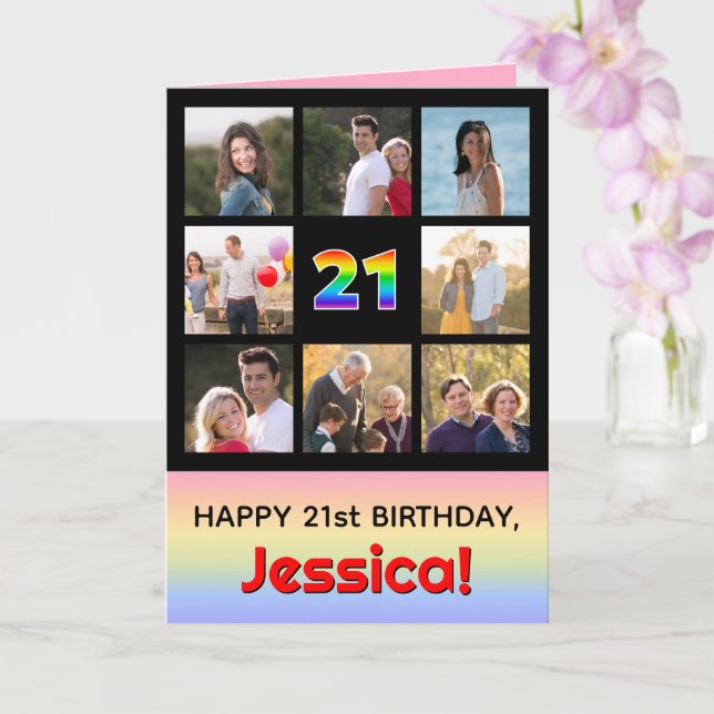 Tarjeta Cumpleaños 21: Arcoiris divertido #, fotos Persona (Orquídea)