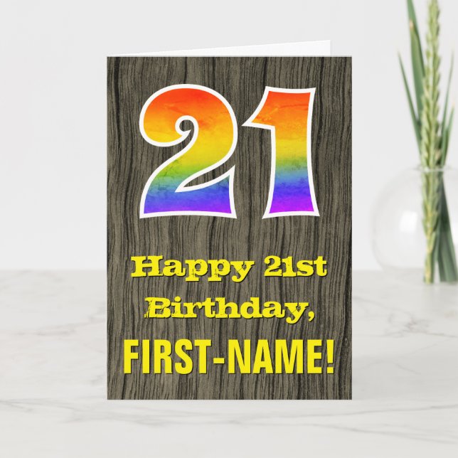 Tarjeta Cumpleaños 21: Aspecto de madera rústica falsa, "2 (Anverso)