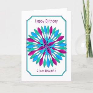 Tarjeta Cumpleaños 21, azul colorido, morado, motivo Verde
