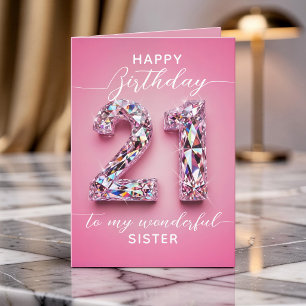 Tarjeta Cumpleaños 21 Brillante y Glamuroso Rosa Diamante