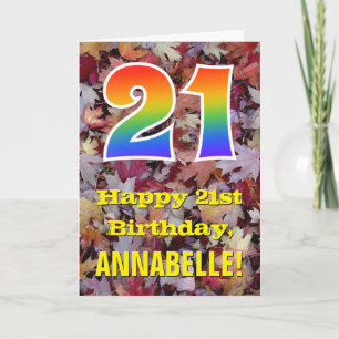Tarjeta Cumpleaños 21; Hojas de otoño rústicas; "21" arcoí