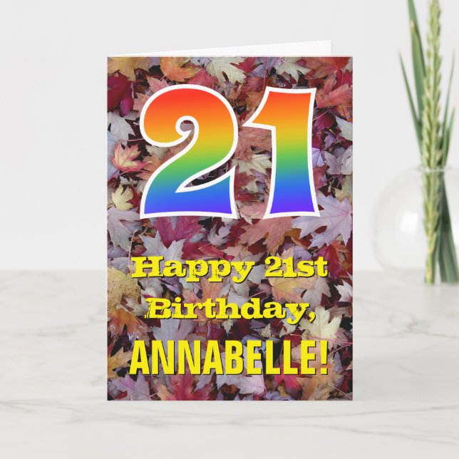 Tarjeta Cumpleaños 21; Hojas de otoño rústicas; "21" arcoí (Anverso)