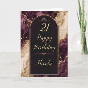 Tarjeta Cumpleaños 21 Plum and Gold