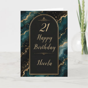 Tarjeta Cumpleaños 21 Teal Gold