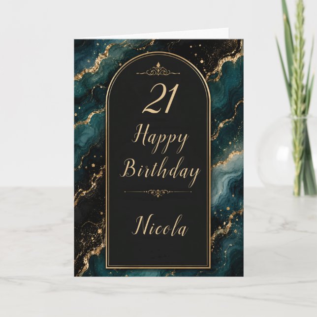 Tarjeta Cumpleaños 21 Teal Gold (Anverso)