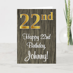 Tarjeta Cumpleaños 22: Elegante Faux Gold Look #, Madera F