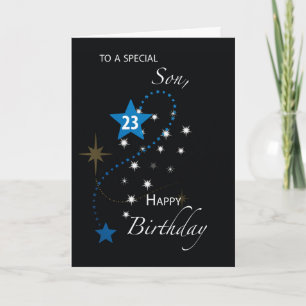Tarjeta Cumpleaños 23 Estrella Inspiradora Azul y Negro