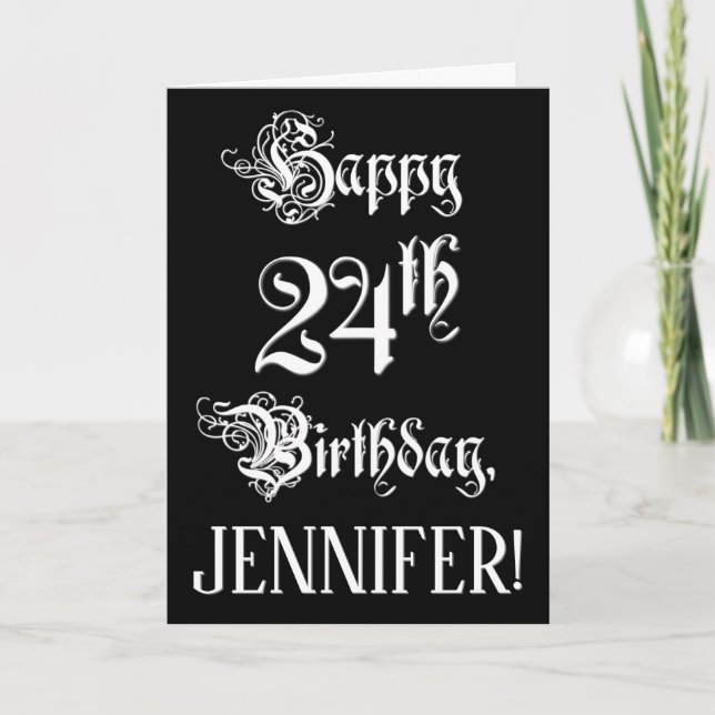Tarjeta Cumpleaños 24: Elegante guión + nombre personaliza (Anverso)