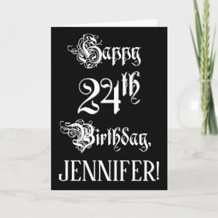 Tarjeta Cumpleaños 24: Elegante guión + nombre personaliza