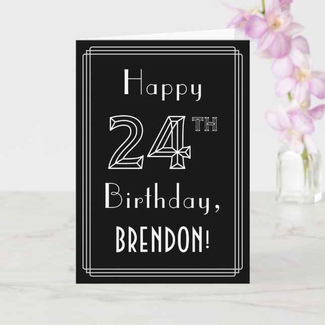 Tarjeta Cumpleaños 24: Estilo Art Deco # 24 y nombre perso (Orquídea)