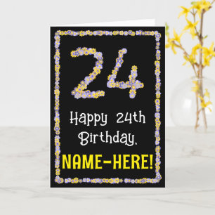 Tarjeta Cumpleaños 24: Flores Florales Número, Nombre Pers