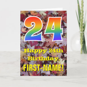 Tarjeta Cumpleaños 24; Hojas de otoño rústicas; "24" en ar