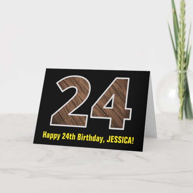 Tarjeta Cumpleaños 24: Nombre + Patrón de granos de madera (Anverso)