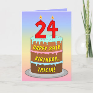 Tarjeta Cumpleaños 24 — Torta de diversión y velas, con no