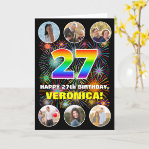 Tarjeta Cumpleaños 27: Arcoiris divertido #, nombre person