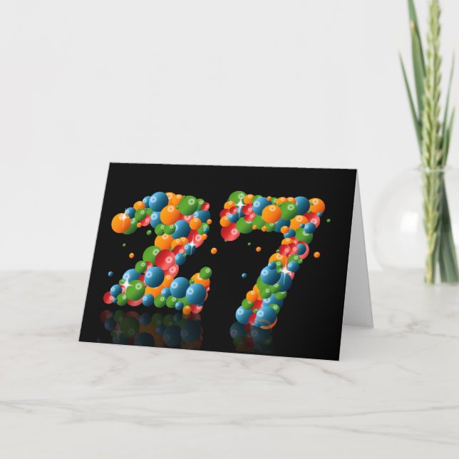 Tarjeta Cumpleaños 27 con números formados de bolas (Anverso)