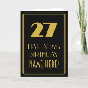 Tarjeta Cumpleaños 27 - Estilo Art Decó inspirado "27" y n