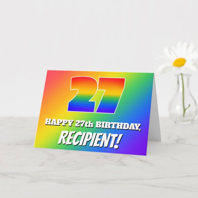 Tarjeta Cumpleaños 27: Patrón arcoiris multicolor # 27 (Planta pequeña)