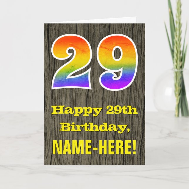 Tarjeta Cumpleaños 29: Rústico con aspecto de madera falsa (Anverso)