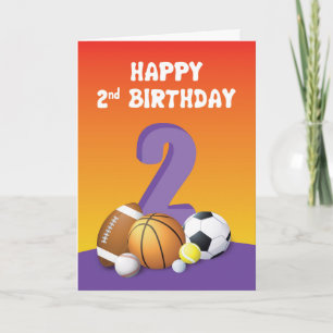 Tarjeta Cumpleaños 2 de niña con Balones Deportivos