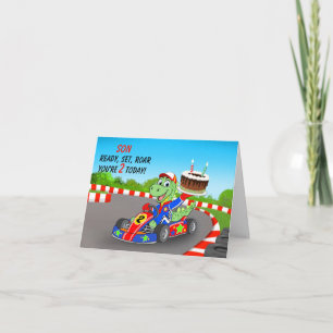Tarjeta Cumpleaños 2do Cumpleaños del dinosaurio coche de