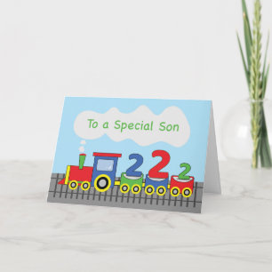 Tarjeta Cumpleaños 2do del hijo Tren Colorido en la Vía