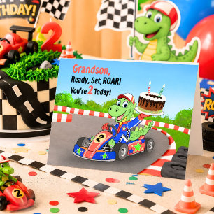 Tarjeta Cumpleaños 2do Nieto Carrera de Dinosaurios Listo