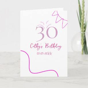 TARJETA CUMPLEAÑOS 30 AÑOS ROSA PURPURA PASTEL DIBUJADO A 