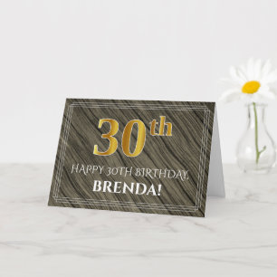 Tarjeta Cumpleaños 30 Elegante: Aspecto de Madera Falsa, D