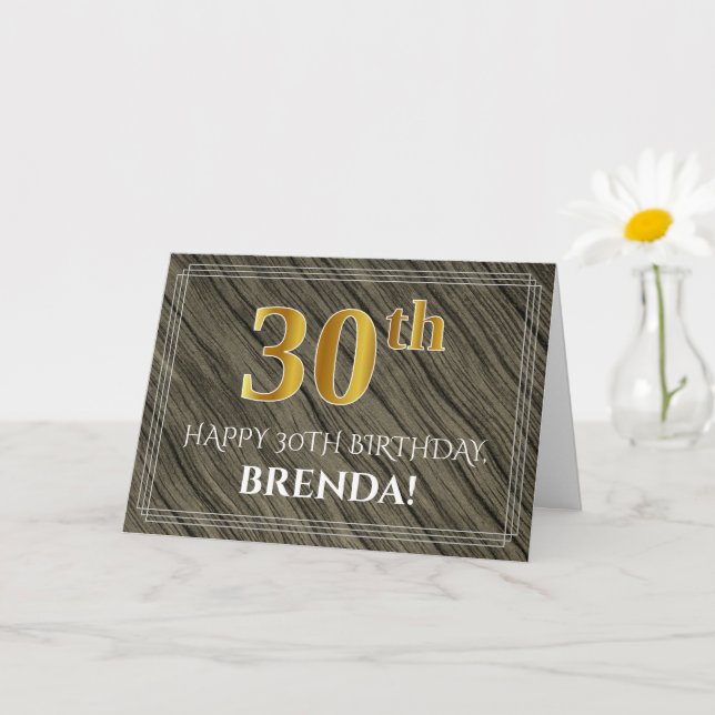 Tarjeta Cumpleaños 30 Elegante: Aspecto de Madera Falsa, D (Planta pequeña)
