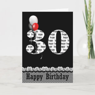 Tarjeta Cumpleaños 30 Gingham Frontera con Globos