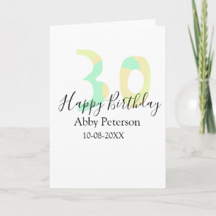 Tarjeta cumpleaños 30 negrita letra pastel amarillo negro