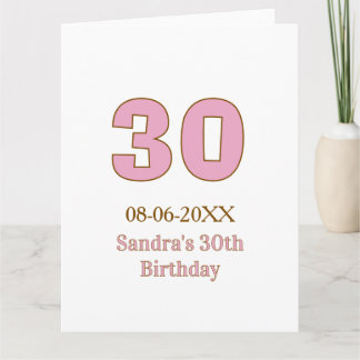 Tarjeta cumpleaños 30 negrita rosa nombre fecha simple mi