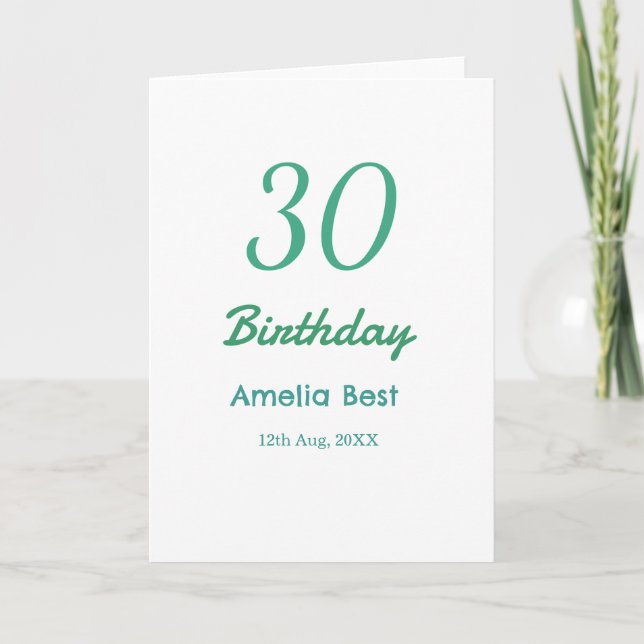 Tarjeta CUMPLEAÑOS 30 NOMBRE FECHA NEGRITA RETRO turquesa  (Anverso)