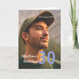 Tarjeta cumpleaños 30 nombre foto fecha hombre azul blanco