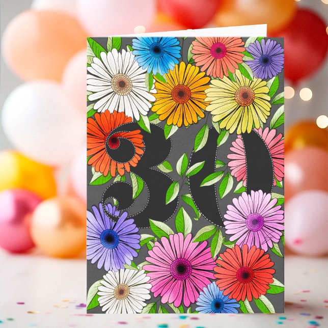 Tarjeta Cumpleaños 30 Personalizado Gris Carbón Floral (Subido por el creador)