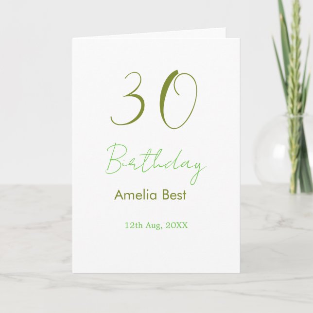 TARJETA CUMPLEAÑOS 30 VERDE NOMBRE FECHA NEGRITA RETRO PAS (Anverso)