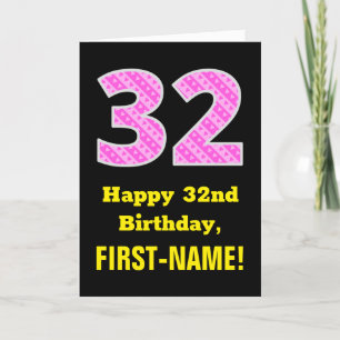 Tarjeta Cumpleaños 32: Bandas rosas y corazones "32" + Nom