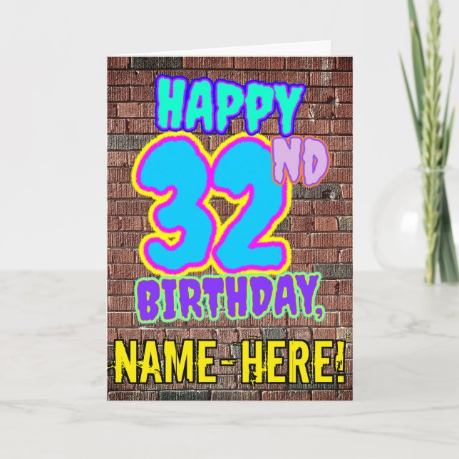 Tarjeta Cumpleaños 32 - Divertido, estilo inspirado en gra (Anverso)