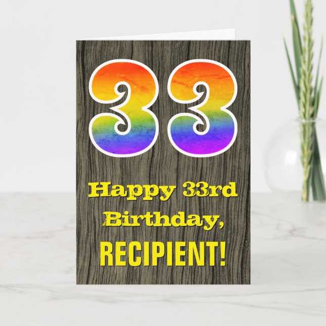 Tarjeta Cumpleaños 33: Rústico con aspecto de madera falsa (Anverso)