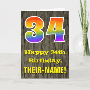 Tarjeta Cumpleaños 34: Aspecto de Madera Falsa Rústica, "3