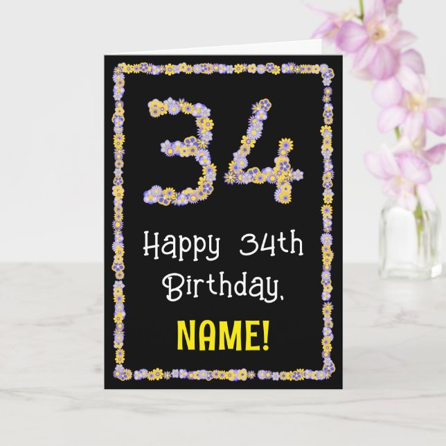 Tarjeta Cumpleaños 34: Flores Florales Número, Nombre Pers (Orquídea)