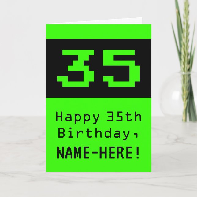 Tarjeta Cumpleaños 35: Nerdy / Geeky Style "35" y nombre (Anverso)