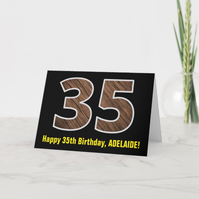 Tarjeta Cumpleaños 35: Nombre + Patrón de Grano de Madera  (Anverso)